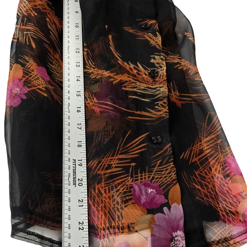 1980s LA Chic California Sheer Chiffon Retro Floral Blouse Lightweight Button Up - Picture 8 of 8